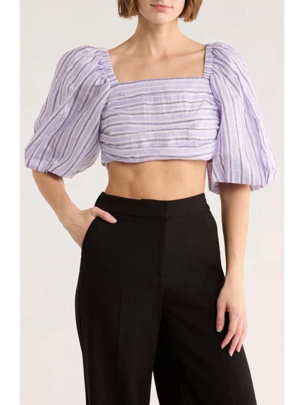 Sandro Blonvilla Puff Sleeve Linen Blend Crop Top Large NWT Square Neck New